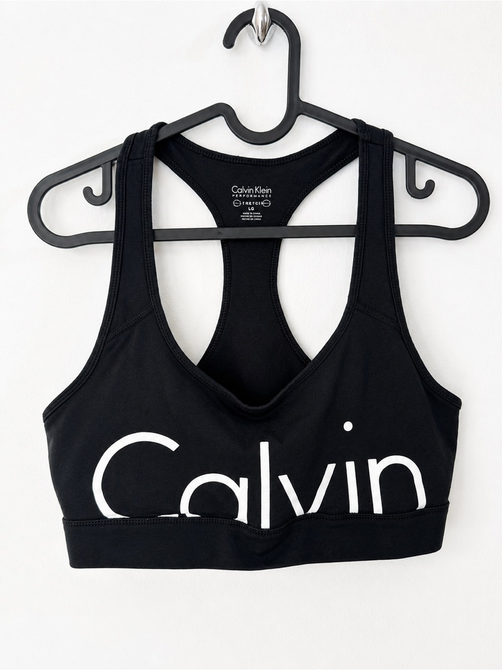 Calvin Klein Performance Stretch Sports Bra Black Logo Racerback Women’s L